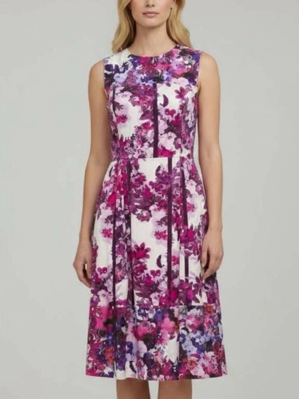Erdem White & Purple Floral Silk-Satin Dress